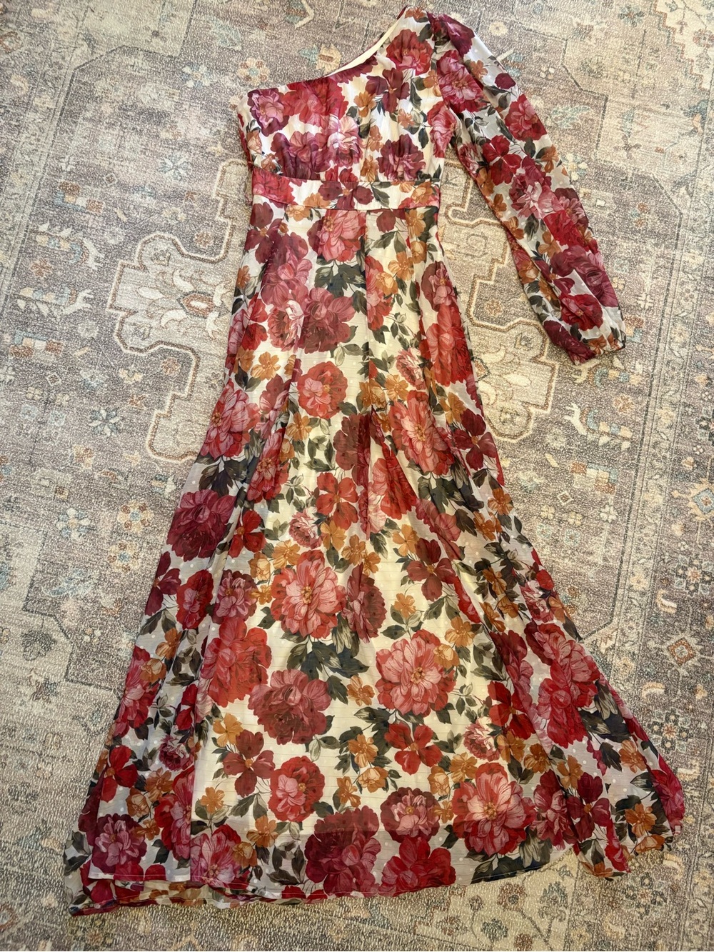 Aura Floral One-Shoulder Maxi Dress in Multi-Color